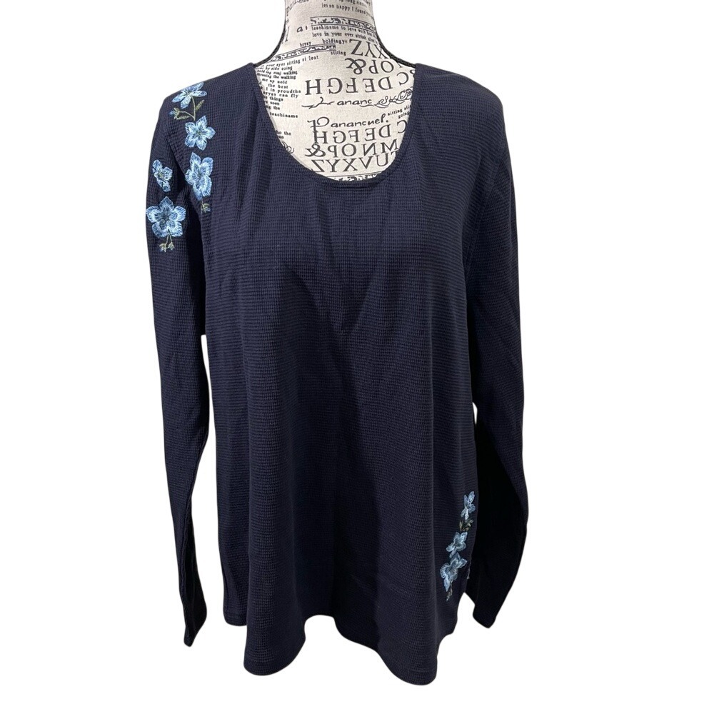 Aventura Navy Long Sleeve Top with Blue Floral Accents